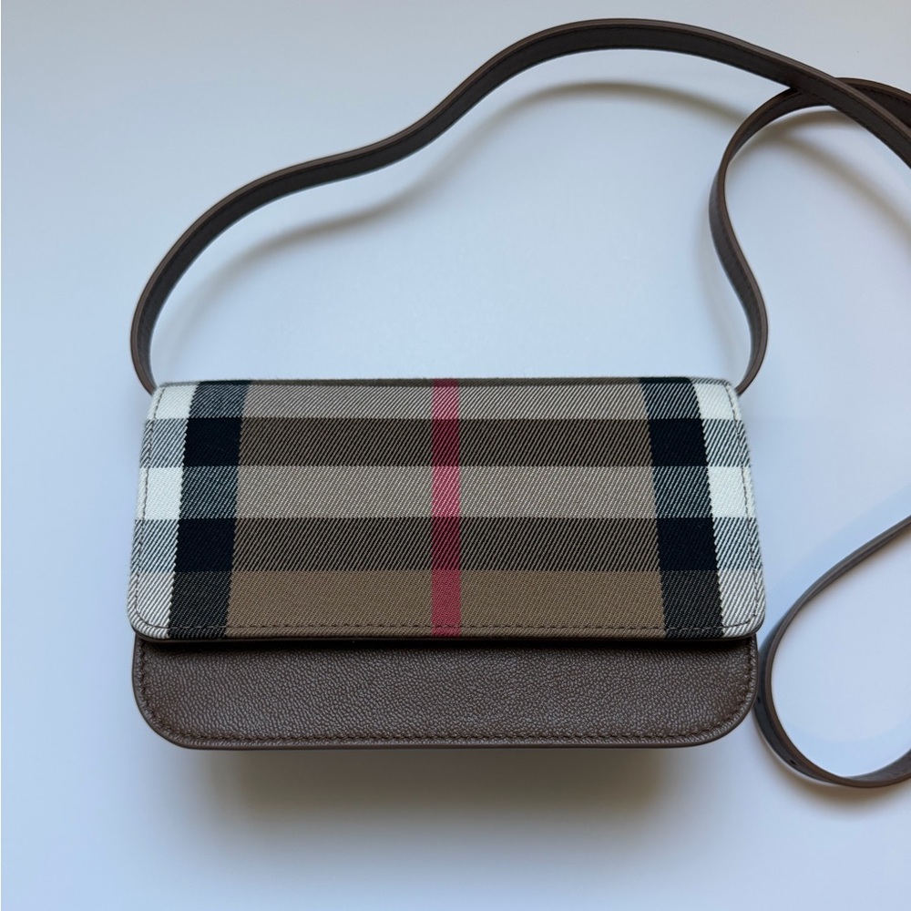 Burberry Brown Check Crossbody with red  Stripe